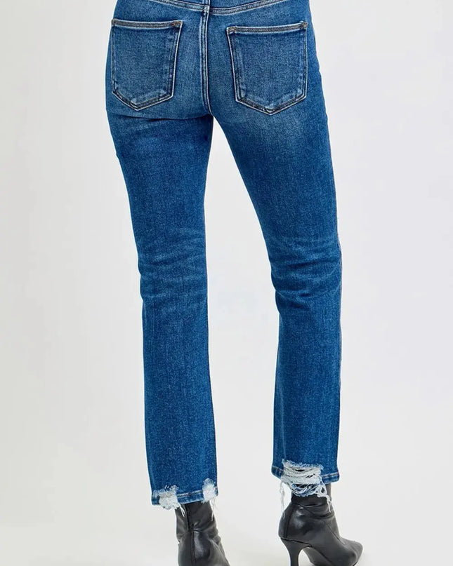 RISEN Full Size High Rise Distressed Crop Straight Jeans - Sleekdenim.com
