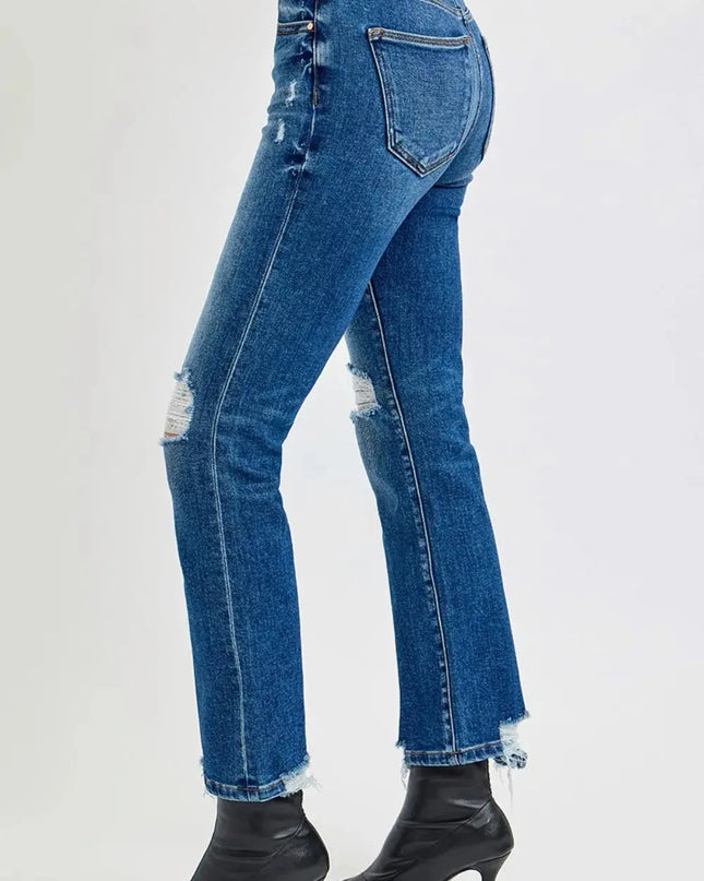 RISEN Full Size High Rise Distressed Crop Straight Jeans - Sleekdenim.com