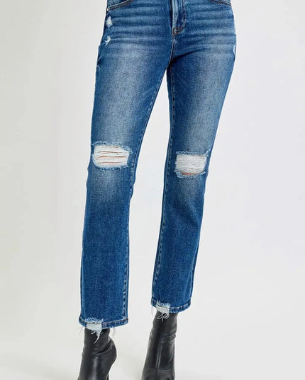 RISEN Full Size High Rise Distressed Crop Straight Jeans - Sleekdenim.com