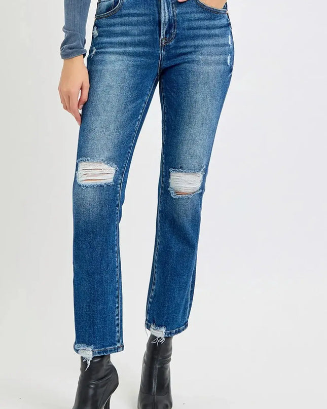 RISEN Full Size High Rise Distressed Crop Straight Jeans - Sleekdenim.com