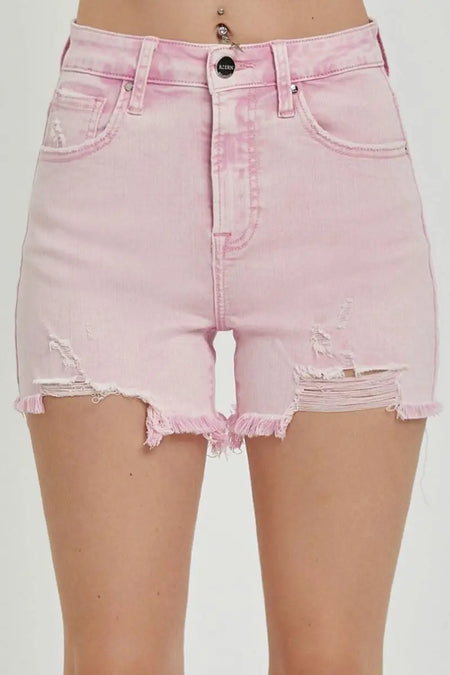 RISEN High Rise Distressed Denim Shorts - Sleekdenim.com