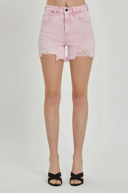 RISEN High Rise Distressed Denim Shorts - Sleekdenim.com