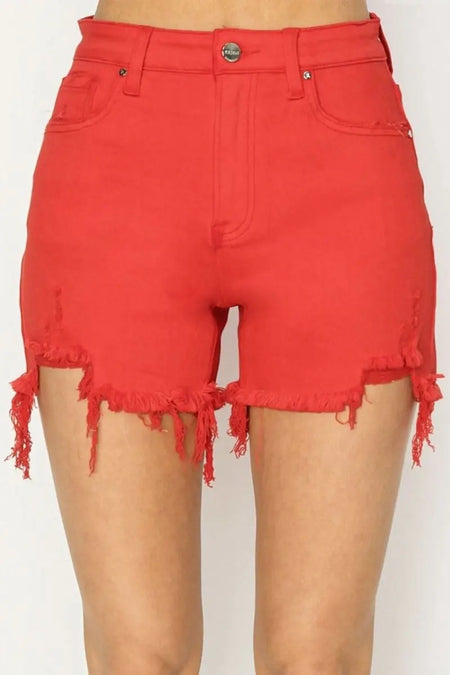 RISEN High Rise Distressed Denim Shorts - Sleekdenim.com