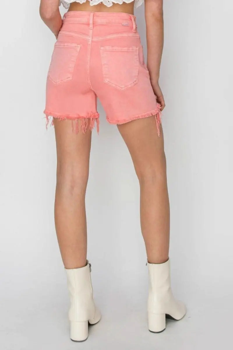 RISEN High Rise Distressed Denim Shorts - Sleekdenim.com