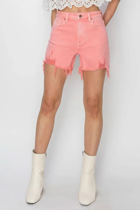 RISEN High Rise Distressed Denim Shorts - Sleekdenim.com