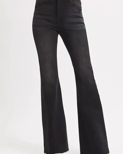 RISEN High Rise Flare Raw Cut Hem Jeans - Sleekdenim.com