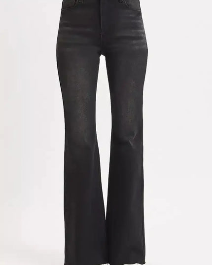 RISEN High Rise Flare Raw Cut Hem Jeans - Sleekdenim.com