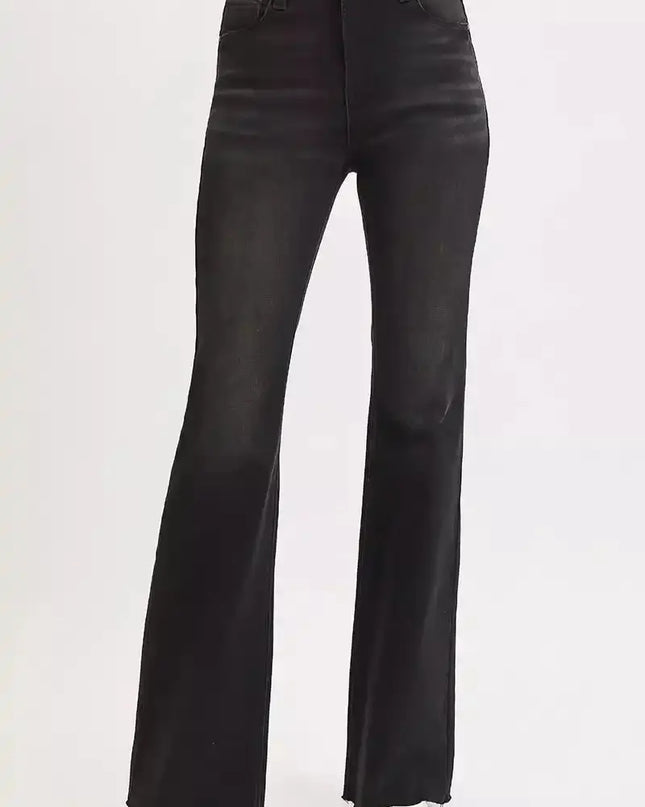 RISEN High Rise Flare Raw Cut Hem Jeans - Sleekdenim.com