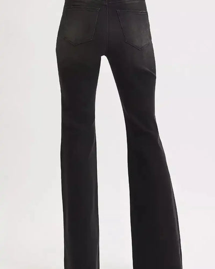 RISEN High Rise Flare Raw Cut Hem Jeans - Sleekdenim.com