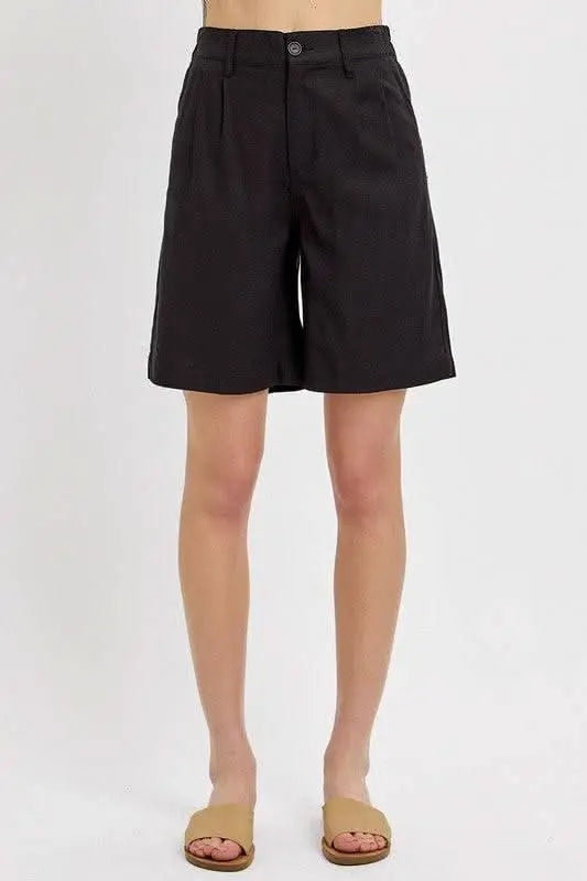 RISEN High Rise Pleated Front Shorts - Sleekdenim.com