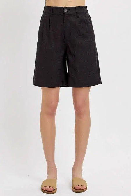 RISEN High Rise Pleated Front Shorts - Sleekdenim.com