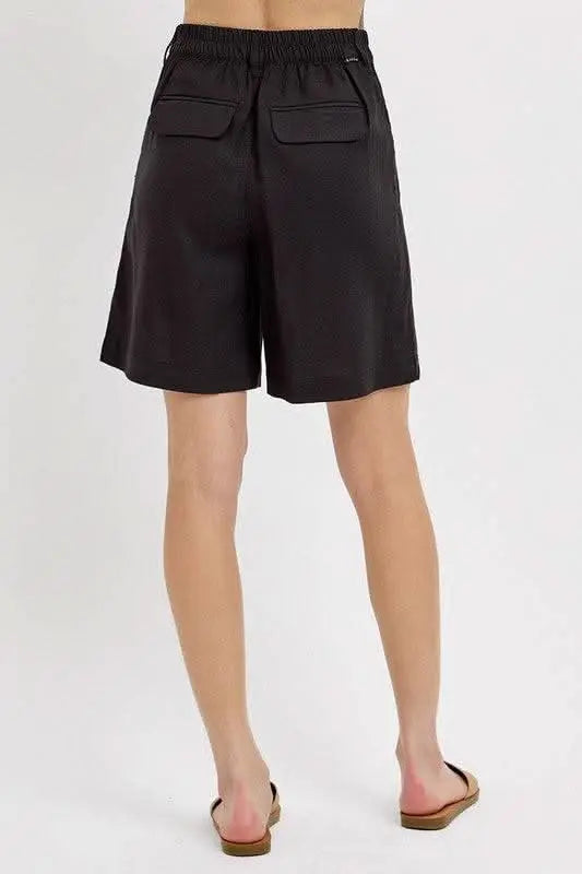 RISEN High Rise Pleated Front Shorts - Sleekdenim.com