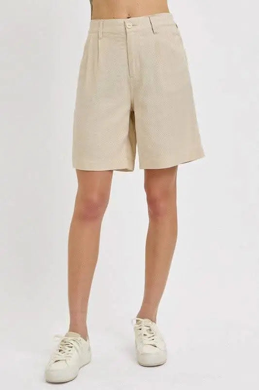 RISEN High Rise Pleated Front Shorts - Sleekdenim.com