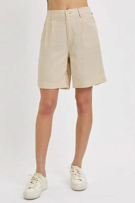 RISEN High Rise Pleated Front Shorts - Sleekdenim.com