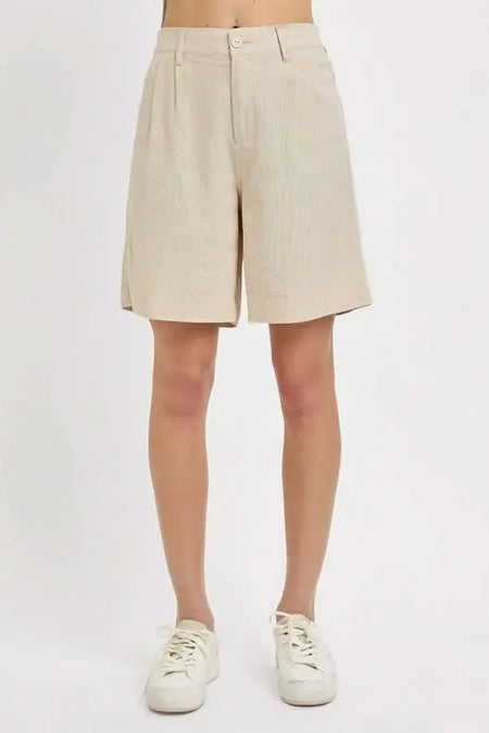 RISEN High Rise Pleated Front Shorts - Sleekdenim.com