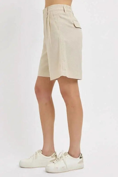 RISEN High Rise Pleated Front Shorts - Sleekdenim.com