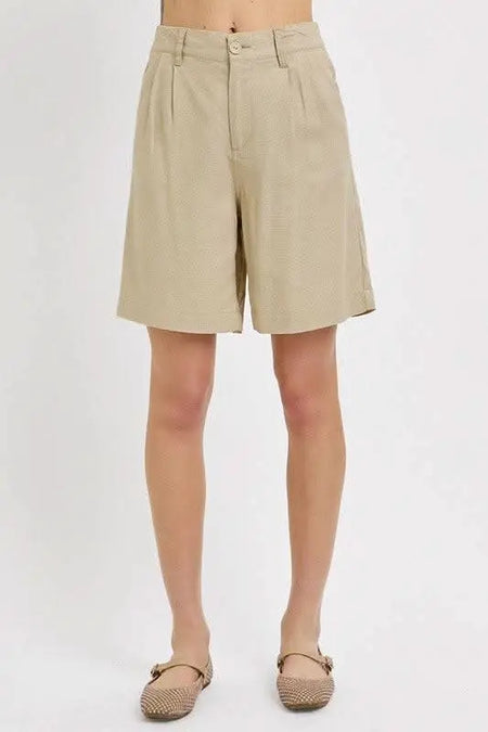 RISEN High Rise Pleated Front Shorts - Sleekdenim.com