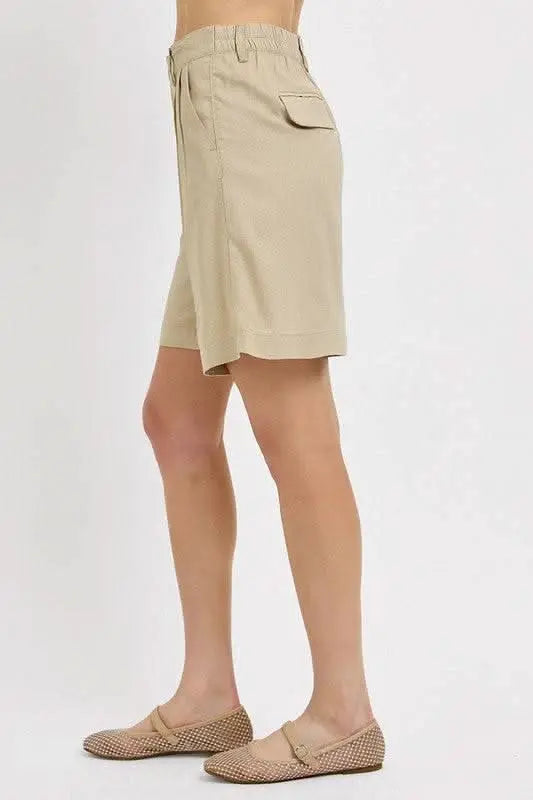 RISEN High Rise Pleated Front Shorts - Sleekdenim.com