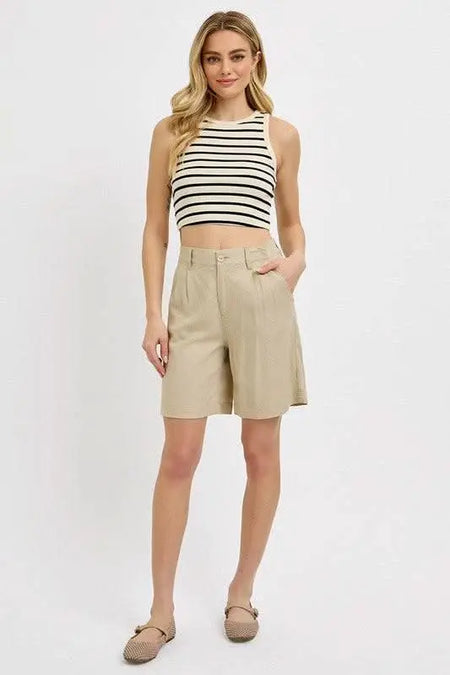 RISEN High Rise Pleated Front Shorts - Sleekdenim.com