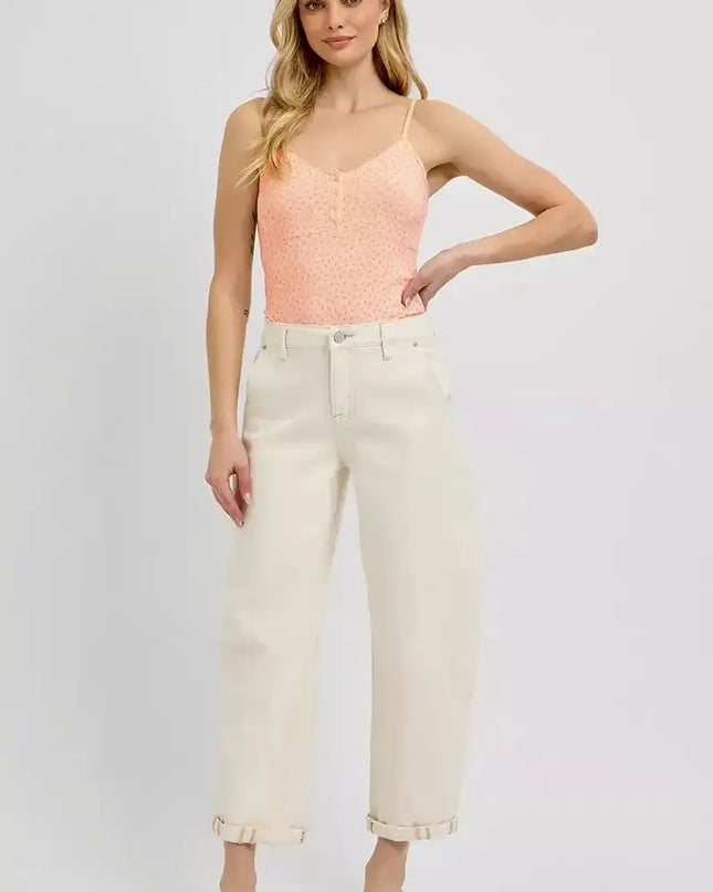 RISEN High Rise Relaxed Barrel Cuffed Jeans - Sleekdenim.com