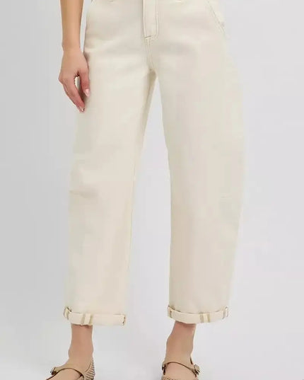 RISEN High Rise Relaxed Barrel Cuffed Jeans - Sleekdenim.com