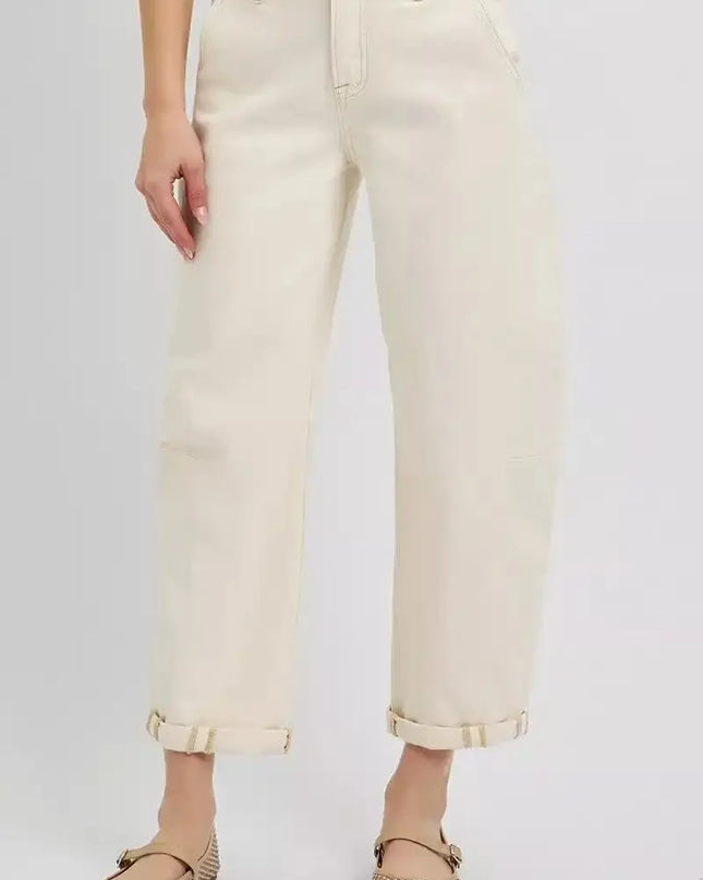 RISEN High Rise Relaxed Barrel Cuffed Jeans - Sleekdenim.com