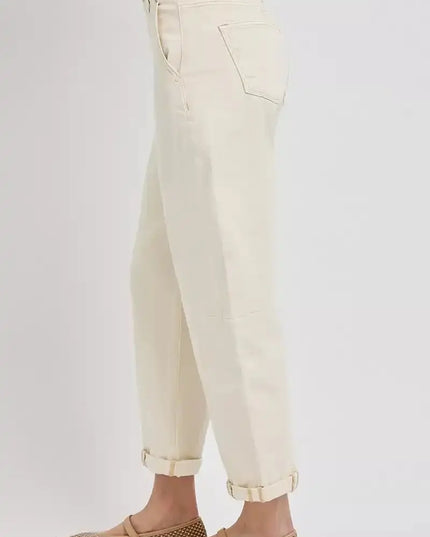 RISEN High Rise Relaxed Barrel Cuffed Jeans - Sleekdenim.com
