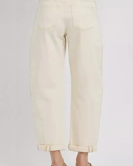RISEN High Rise Relaxed Barrel Cuffed Jeans - Sleekdenim.com