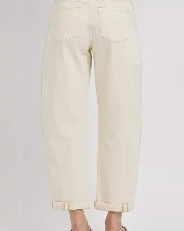 RISEN High Rise Relaxed Barrel Cuffed Jeans - Sleekdenim.com