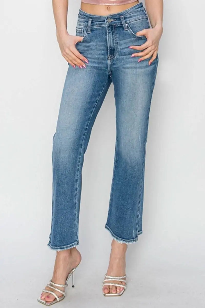 RISEN High Rise Slim Straight Jeans - Sleekdenim.com