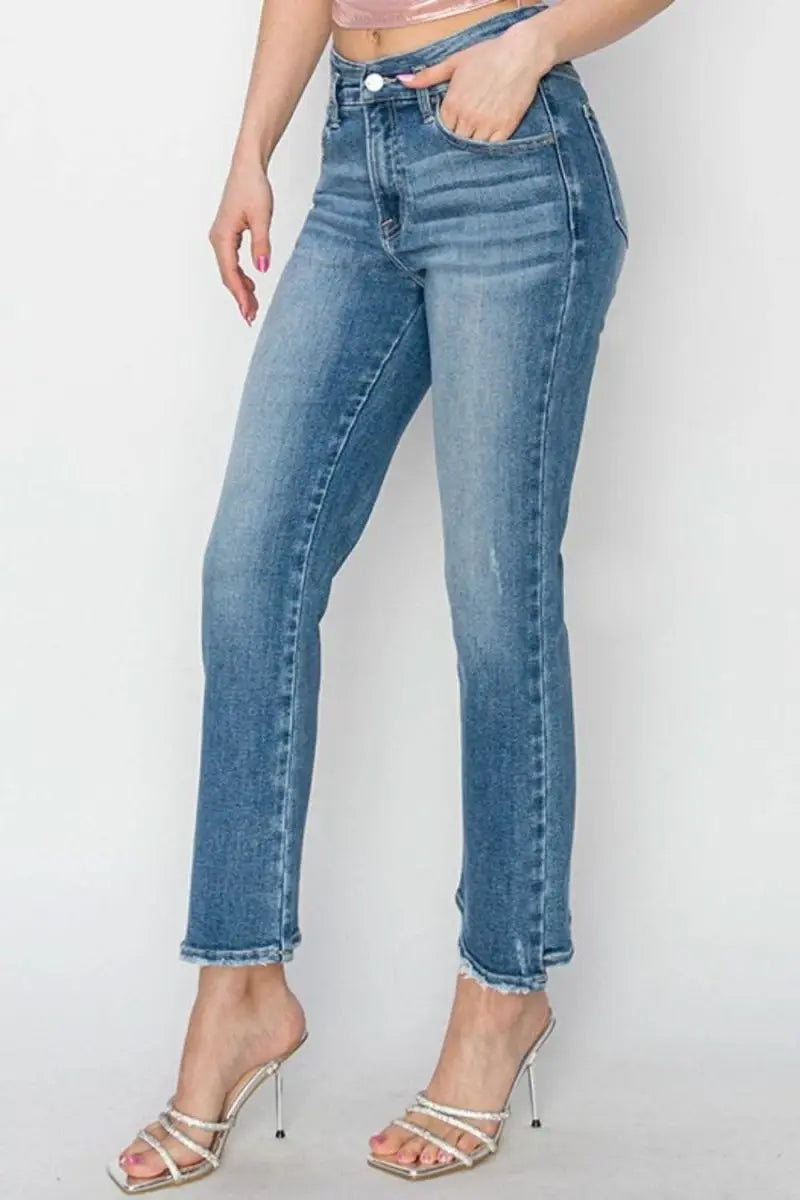 RISEN High Rise Slim Straight Jeans - Sleekdenim.com