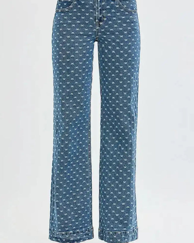 RISEN High Rise Wide Leg Bow Embroidered Jeans - Sleekdenim.com