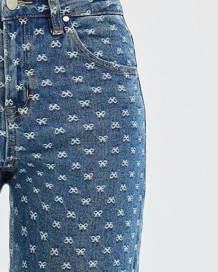 RISEN High Rise Wide Leg Bow Embroidered Jeans - Sleekdenim.com