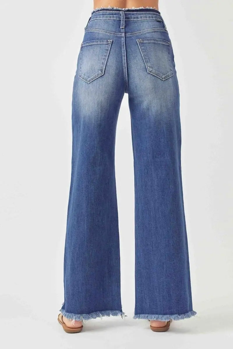 RISEN High Waist Raw Hem Wide Leg Jeans - Sleekdenim.com