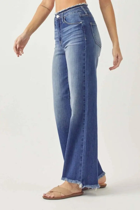 RISEN High Waist Raw Hem Wide Leg Jeans - Sleekdenim.com