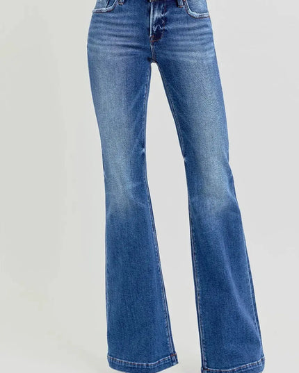 RISEN Full Size Low Rise Flare Jeans with Pockets - Sleekdenim.com