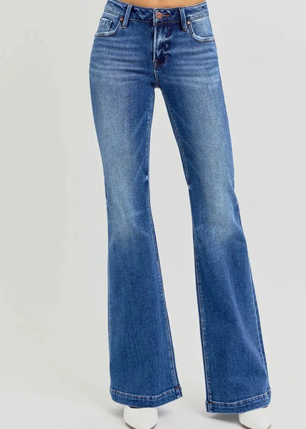 RISEN Full Size Low Rise Flare Jeans with Pockets - Sleekdenim.com