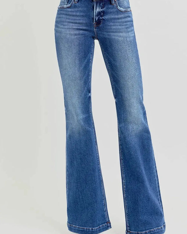 RISEN Full Size Low Rise Flare Jeans with Pockets - Sleekdenim.com