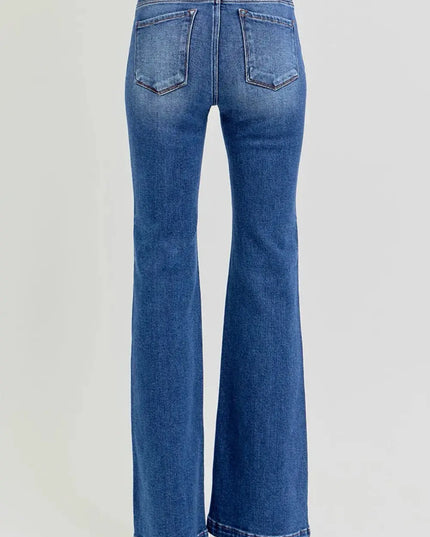 RISEN Full Size Low Rise Flare Jeans with Pockets - Sleekdenim.com