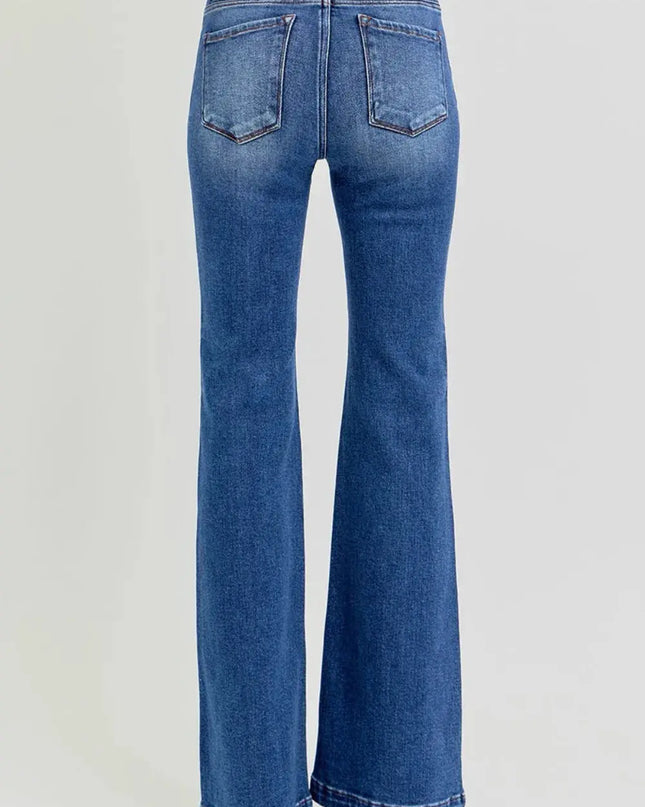 RISEN Full Size Low Rise Flare Jeans with Pockets - Sleekdenim.com