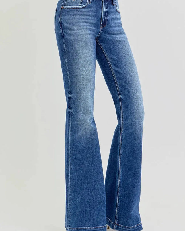 RISEN Full Size Low Rise Flare Jeans with Pockets - Sleekdenim.com