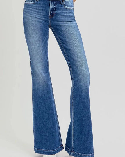 RISEN Full Size Low Rise Flare Jeans with Pockets - Sleekdenim.com