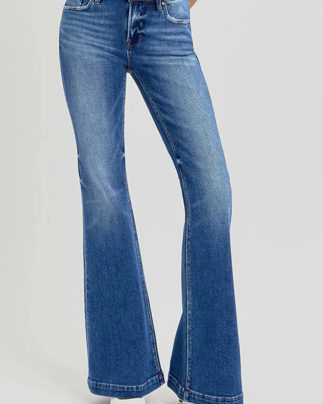 RISEN Full Size Low Rise Flare Jeans with Pockets - Sleekdenim.com