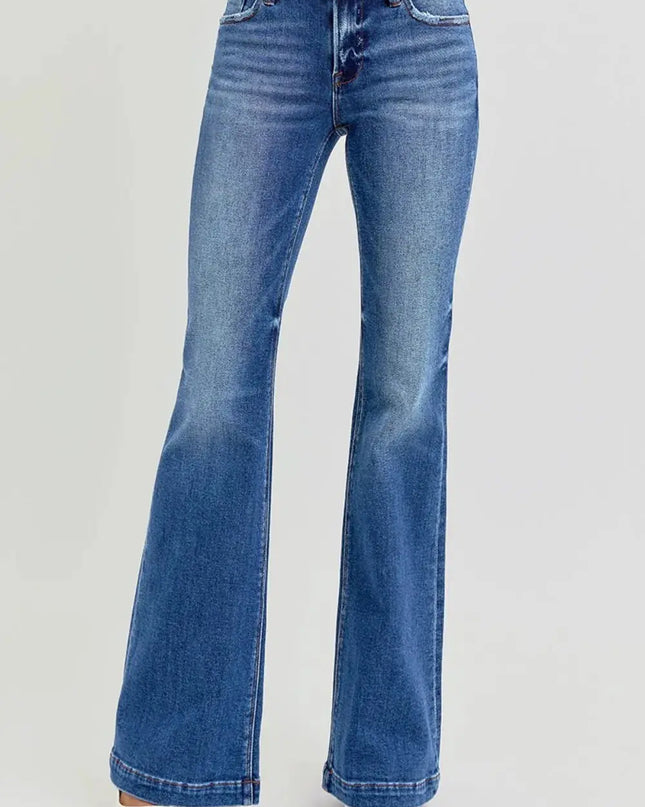 RISEN Full Size Low Rise Flare Jeans with Pockets - Sleekdenim.com