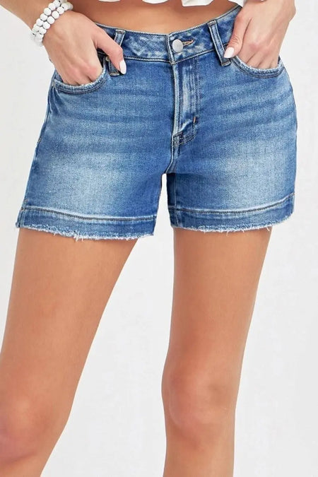 RISEN Low Rise Slit Denim Shorts - Sleekdenim.com