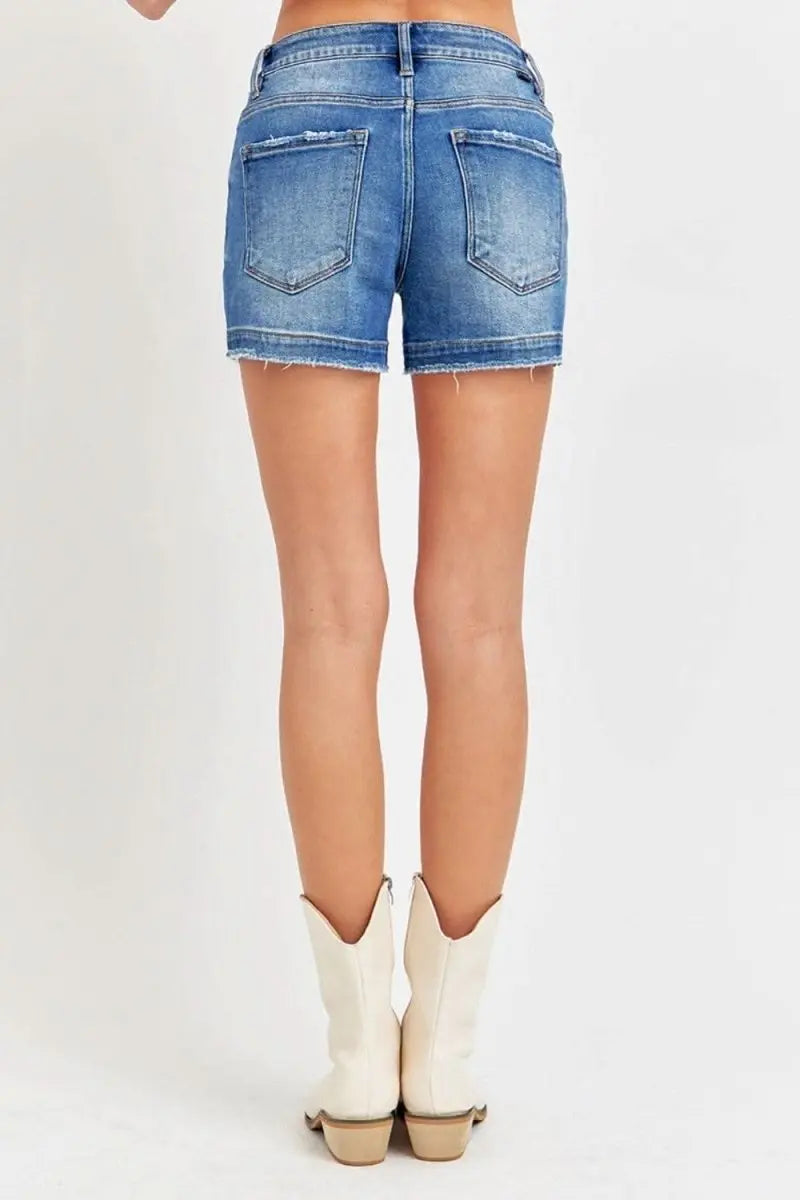 RISEN Low Rise Slit Denim Shorts - Sleekdenim.com