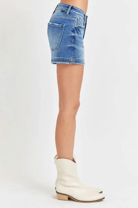 RISEN Low Rise Slit Denim Shorts - Sleekdenim.com