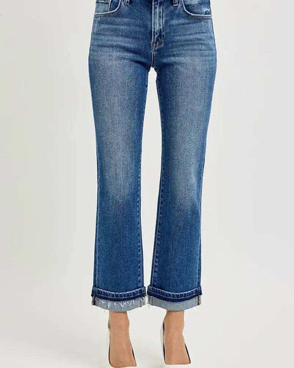 RISEN Mid Rise Ankle Straight Cuffed Jeans - Sleekdenim.com