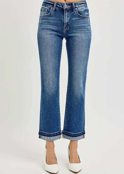 RISEN Mid Rise Ankle Straight Cuffed Jeans - Sleekdenim.com