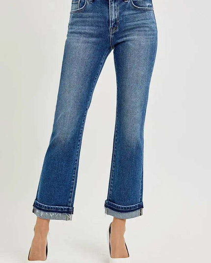 RISEN Mid Rise Ankle Straight Cuffed Jeans - Sleekdenim.com